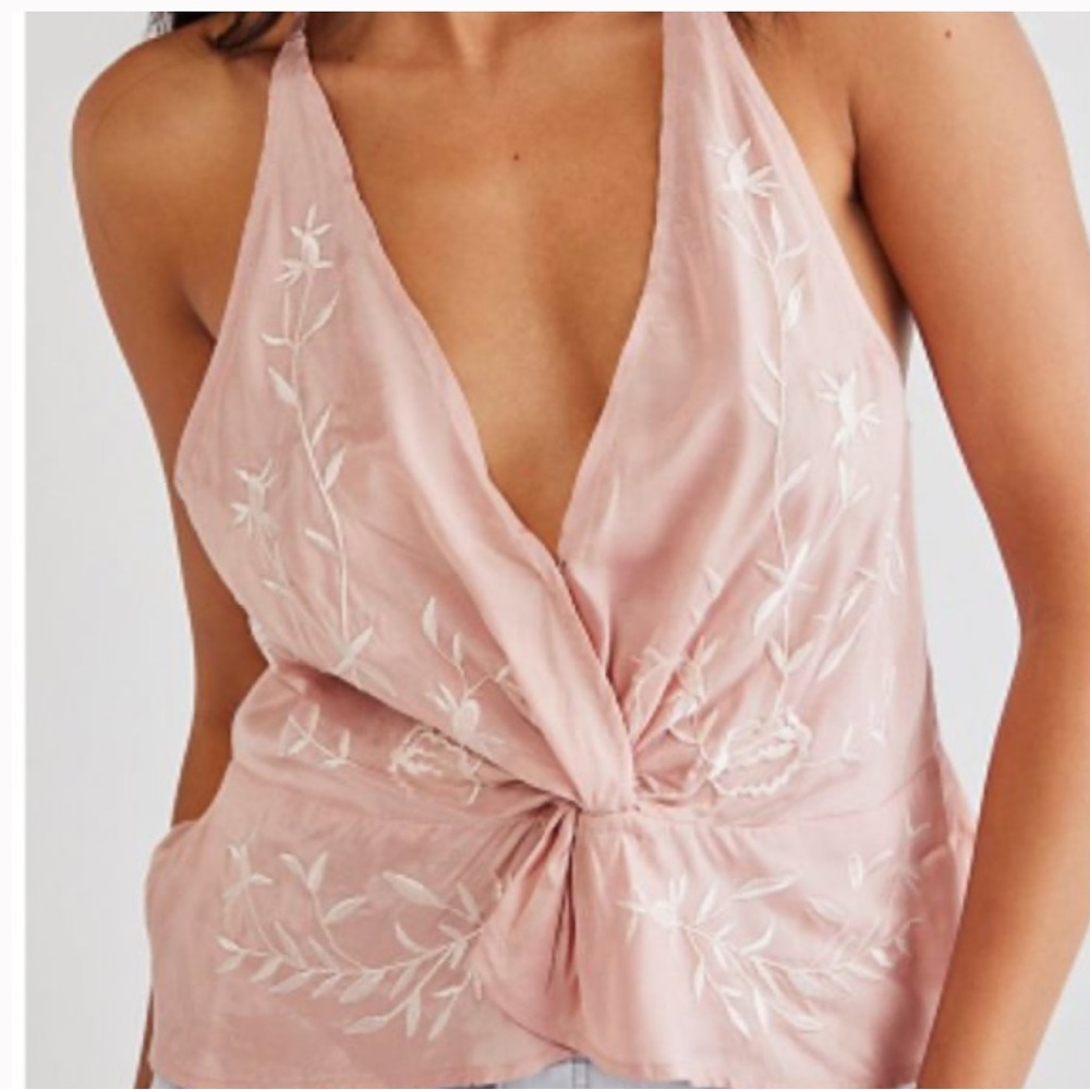 Free People Pink Floral Embroidered Blouse